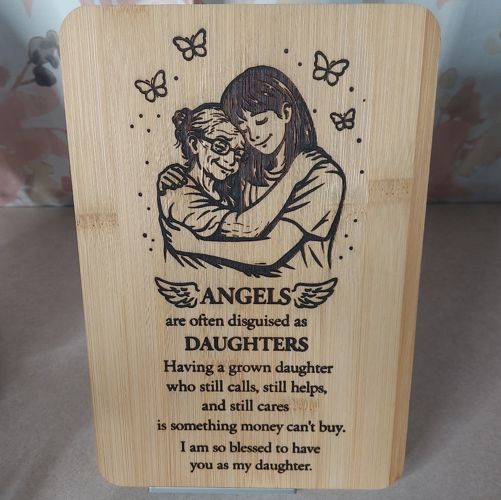 Engraved Bamboo Plaque "Angels are often disguised as Daughters" - Natural